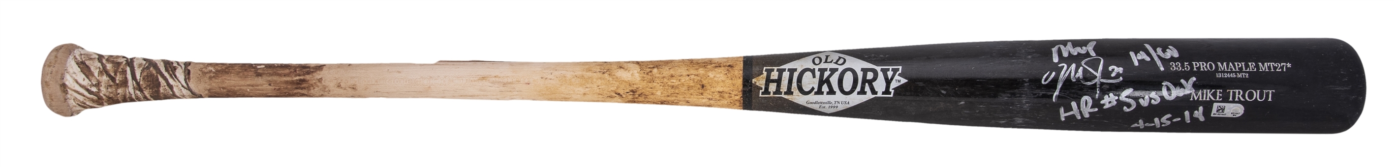 2014 Mike Trout Game Used & Signed Old Hickory MT27* Model Bat Used to Hit Game Tying 9th Inning Home Run on April 15, 2014 vs Oakland As - First MVP Season (MLB Authenticated & Anderson LOA)